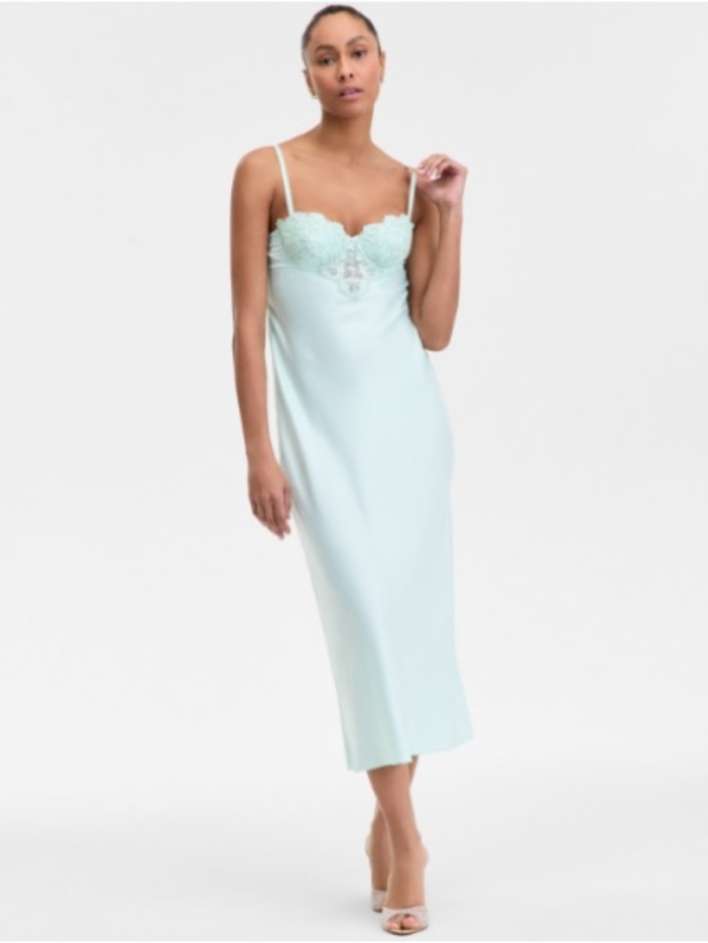 INC International Concepts Mint Lace-Trim Slip Dress